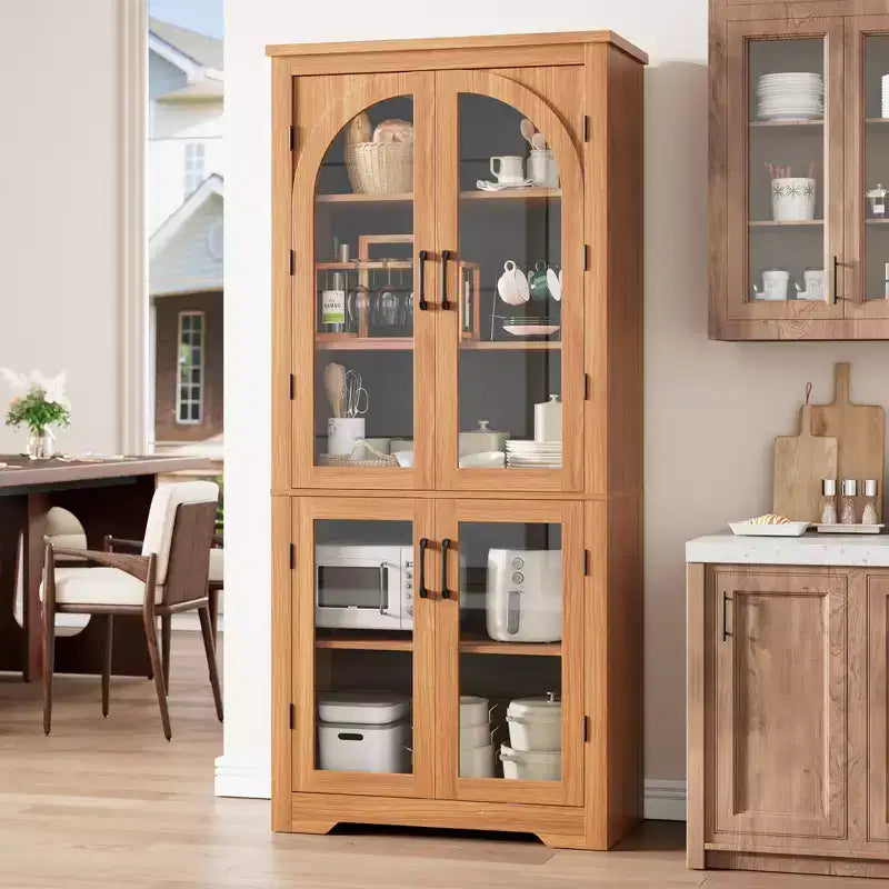 Meuble de cuisine avec garde-manger, vitrine moderne avec 4 portes en verre cintrées