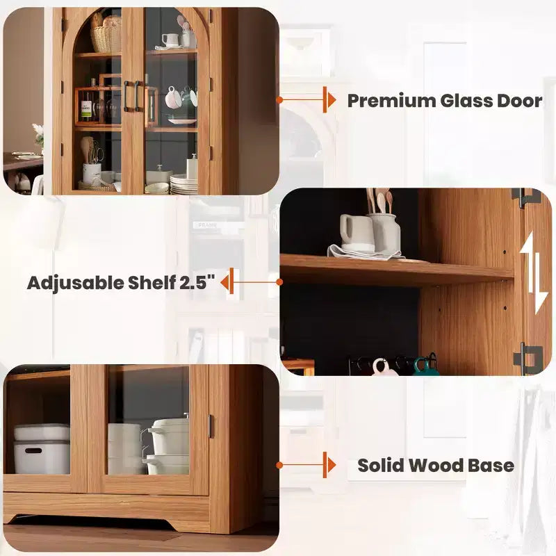 Meuble de cuisine avec garde-manger, vitrine moderne avec 4 portes en verre cintrées