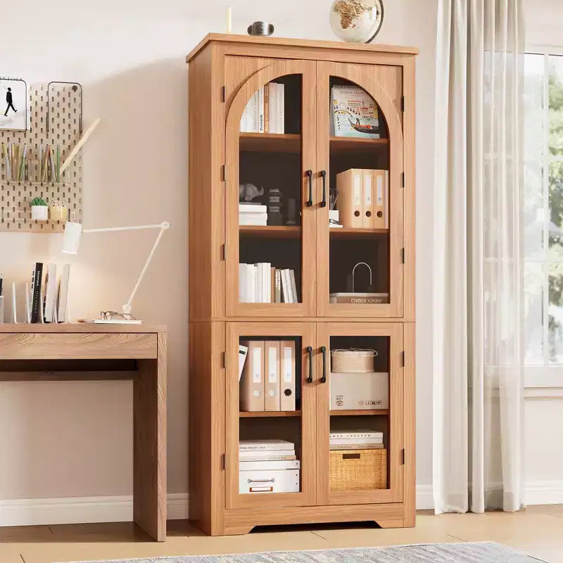 Meuble de cuisine avec garde-manger, vitrine moderne avec 4 portes en verre cintrées