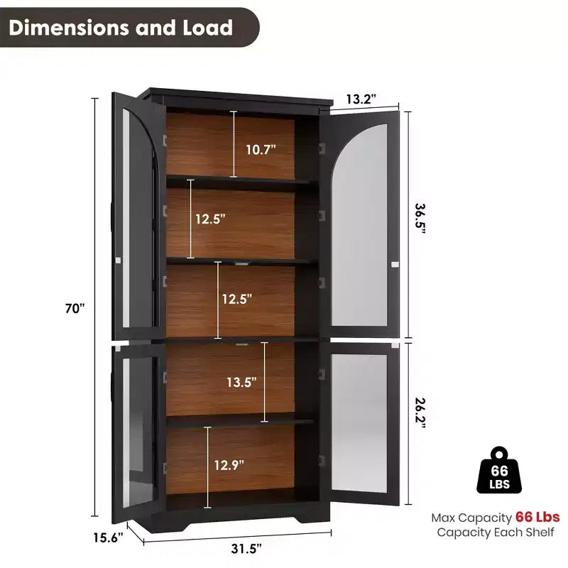 Meuble de cuisine avec garde-manger, vitrine moderne avec 4 portes en verre cintrées