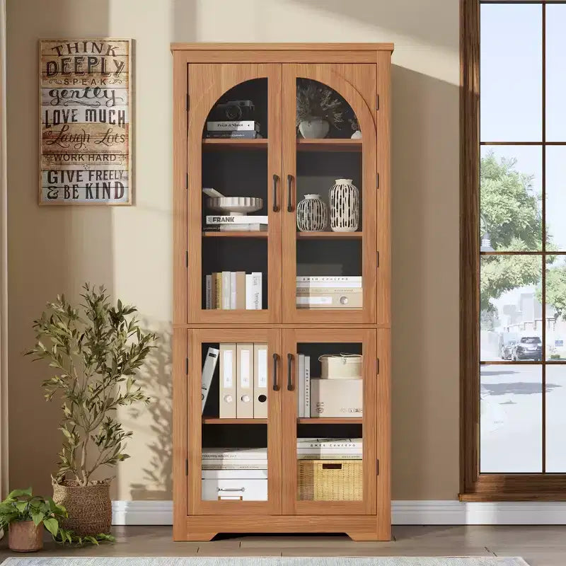 Meuble de cuisine avec garde-manger, vitrine moderne avec 4 portes en verre cintrées