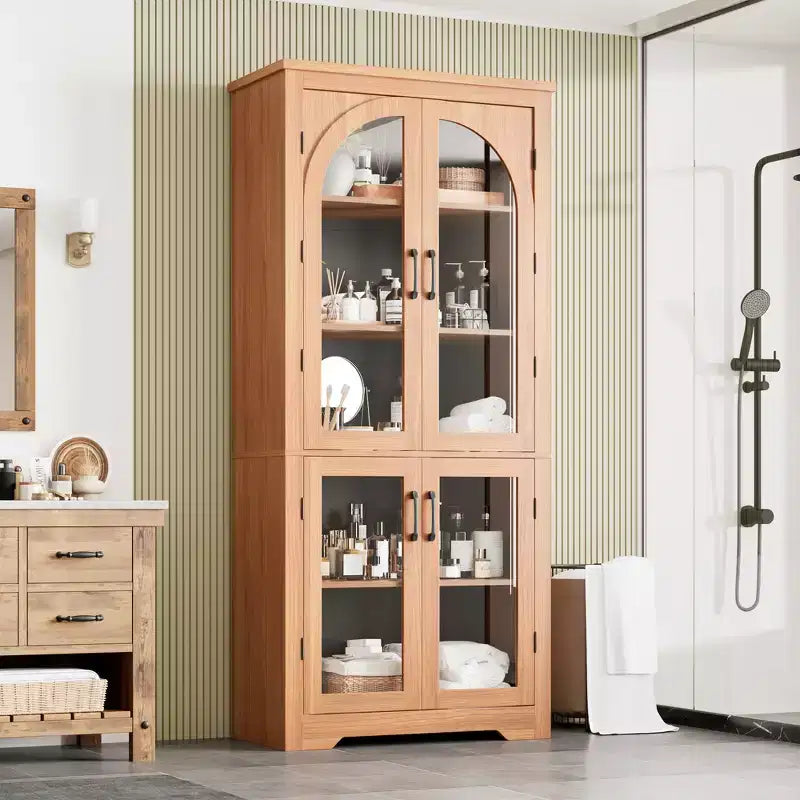 Meuble de cuisine avec garde-manger, vitrine moderne avec 4 portes en verre cintrées