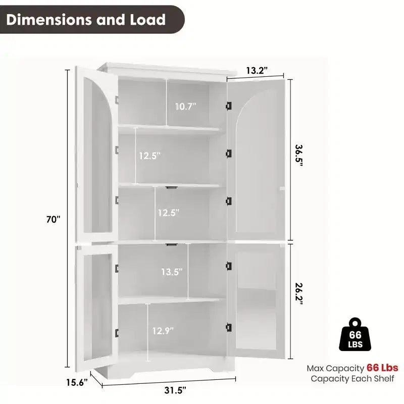 Meuble de cuisine avec garde-manger, vitrine moderne avec 4 portes en verre cintrées