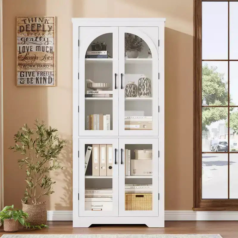 Meuble de cuisine avec garde-manger, vitrine moderne avec 4 portes en verre cintrées