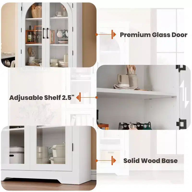 Meuble de cuisine avec garde-manger, vitrine moderne avec 4 portes en verre cintrées