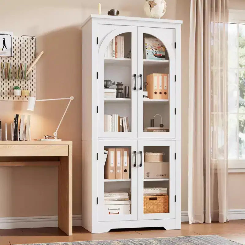 Meuble de cuisine avec garde-manger, vitrine moderne avec 4 portes en verre cintrées