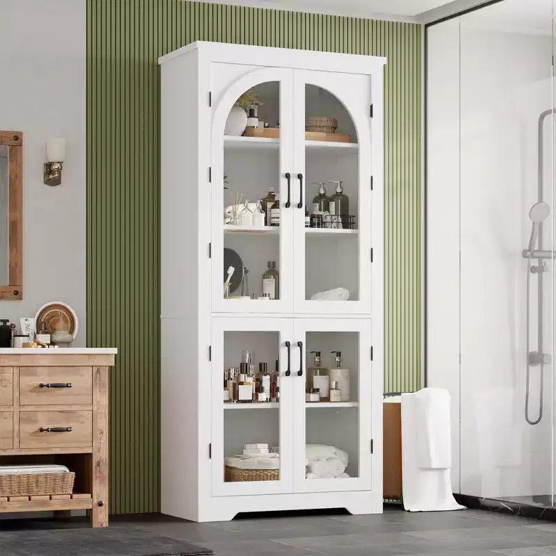Meuble de cuisine avec garde-manger, vitrine moderne avec 4 portes en verre cintrées