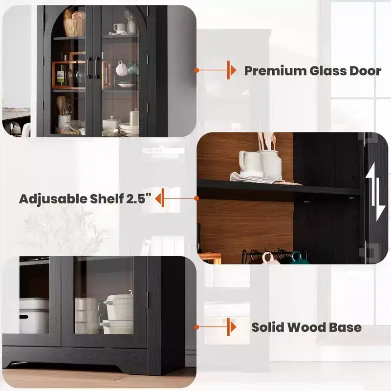 Meuble de cuisine avec garde-manger, vitrine moderne avec 4 portes en verre cintrées