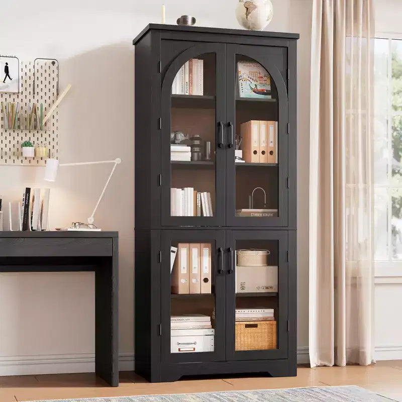 Meuble de cuisine avec garde-manger, vitrine moderne avec 4 portes en verre cintrées