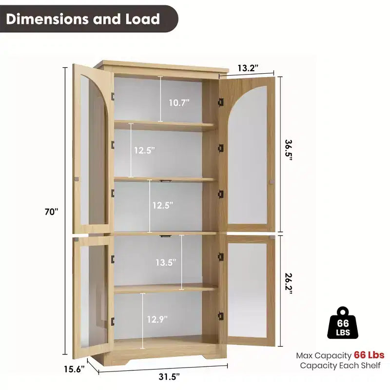 Meuble de cuisine avec garde-manger, vitrine moderne avec 4 portes en verre cintrées