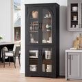 70 Tall Kitchen Pantry Cabinet, Modern Display Cabinet with 4 Arched Glass Doors and Adjustable Shelves, for Kitchen, Living Room, Dining, Bathroom