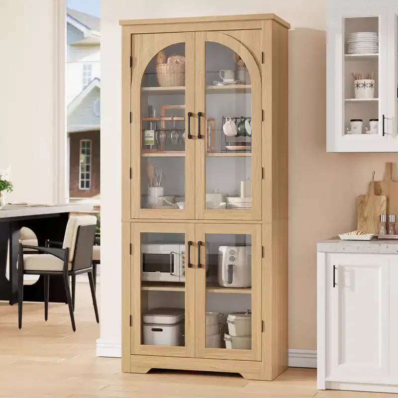Meuble de cuisine avec garde-manger, vitrine moderne avec 4 portes en verre cintrées