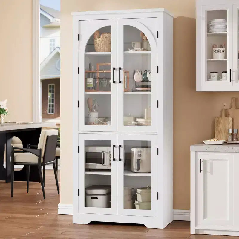 Meuble de cuisine avec garde-manger, vitrine moderne avec 4 portes en verre cintrées